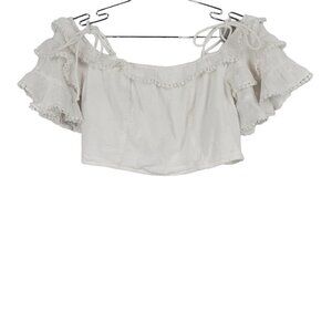 💎151 American Eagle OutfittersCold Shoulder Bohemian Cropped Off White Top